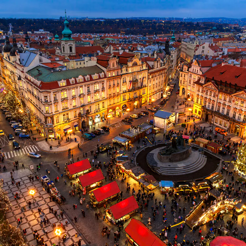 Old Town Square at Christmas time in Prague.